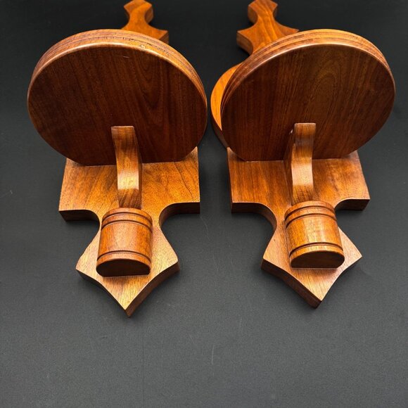 2 Vintage Solid Walnut Wood Wall Candle Holders Sconces Pair Handcrafted - Picture 2 of 7